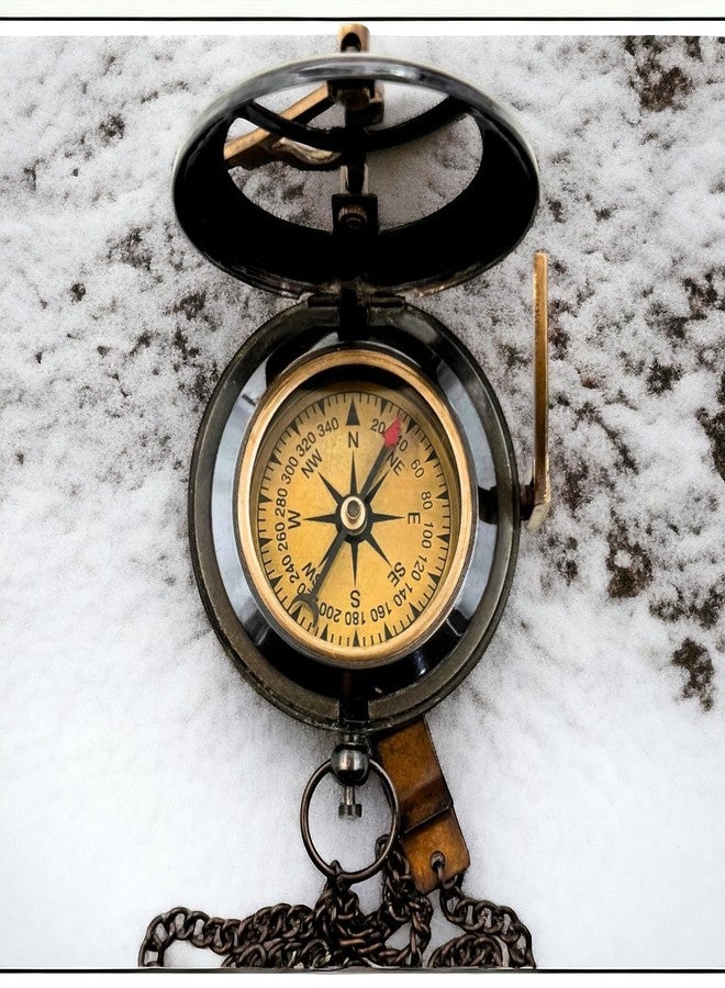 BAZROSS Handcrafted Vintage Brass Sundial Compass - Antique Nautical Sun Clock with Leather Case - Engraved Collectible Brass Compass Gift for Men - Christmas & Holiday Collection Gift - Image 3